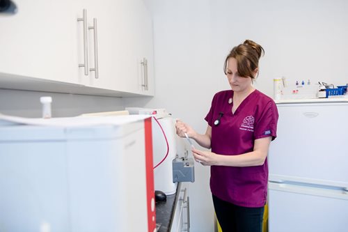 Hannah performing blood test